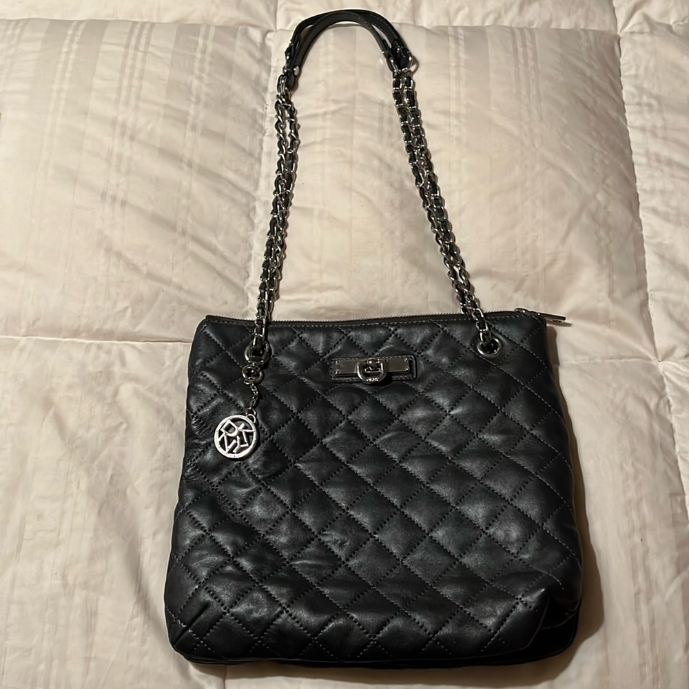 DKNY charcoal grey leather shoulder bag & wallet